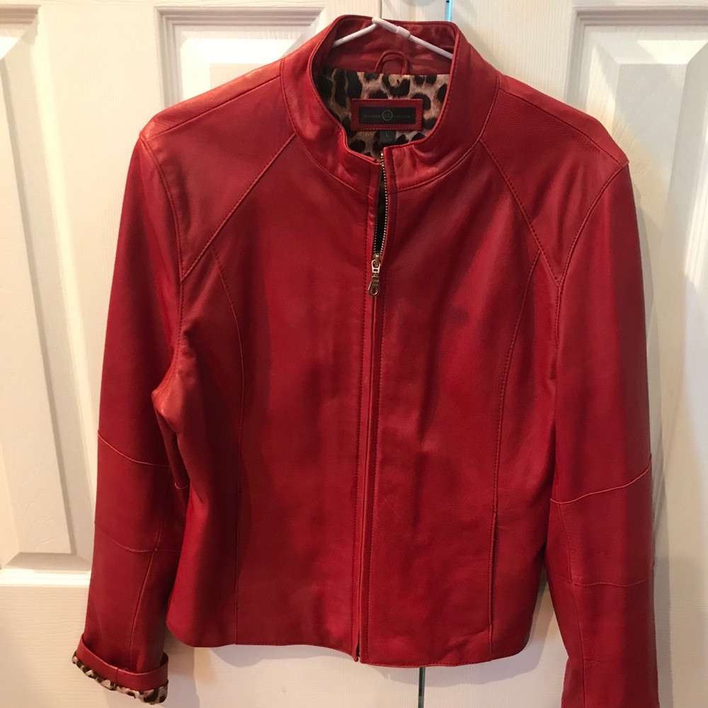 Wilson red leather, leopard lined jacket